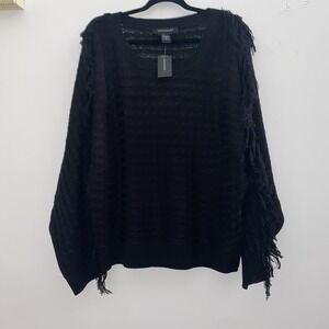 Ashley Stewart Women's 3XL Black Fringe Sleeve Sweater Top NWT Sheer